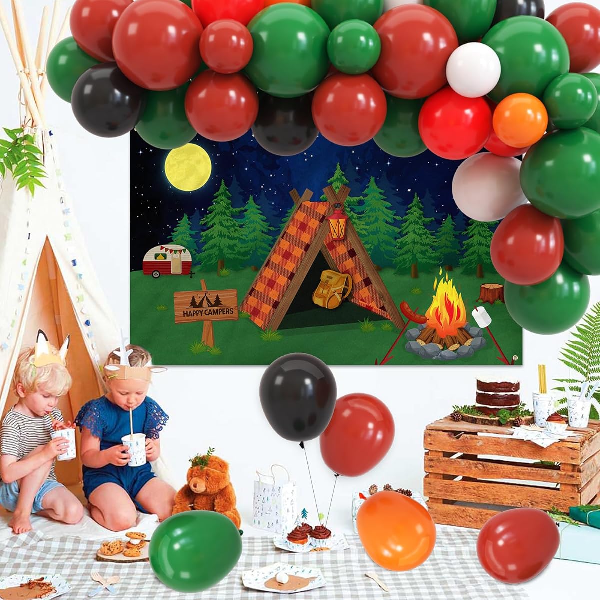 Camping balloon background decoration set.