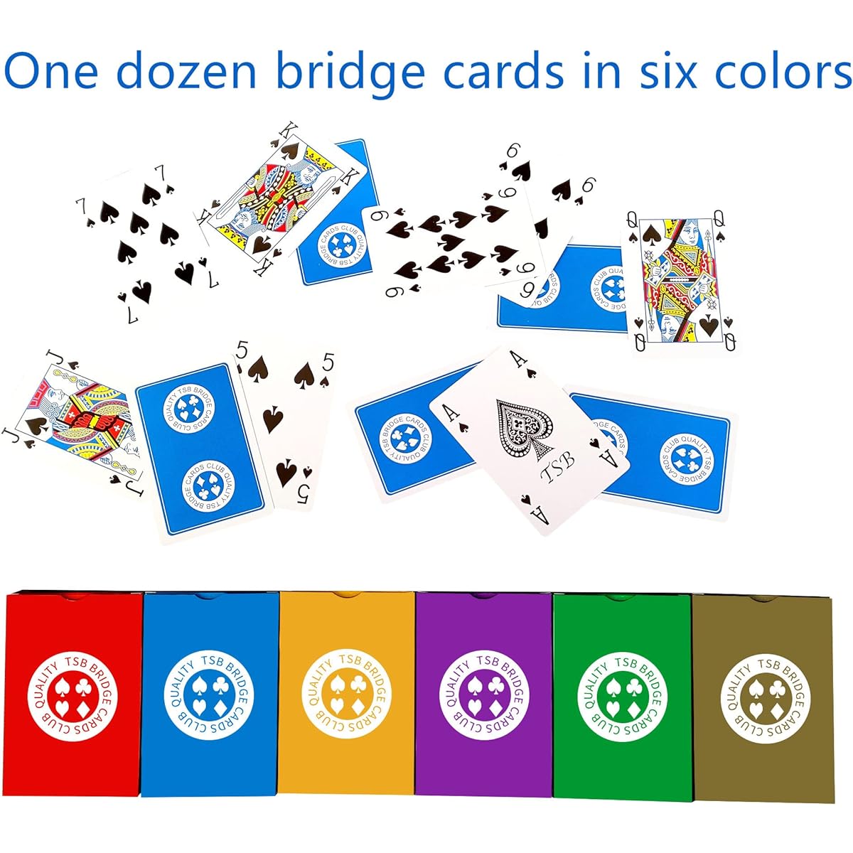 TSB Standard Printed Bridge Cards 12 Deck Pack - 6 Colors Regular Printed Bridge Playing Cards - Comes with Single Box for Easy Storage (2 Red, 2 Blue, 2 Purple, 2 Grey, 2 Green, 2 Yellow Regular)
