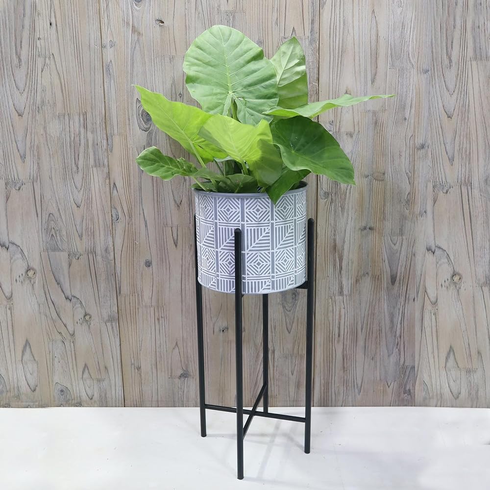 SPICE OF LIFE Pot Cover SCANDINAVIAN Metal Round Pot with Iron Stand L Size Silver x Black Width 32cm Depth 32cm Height 74cm Assembly Type FJGT5013