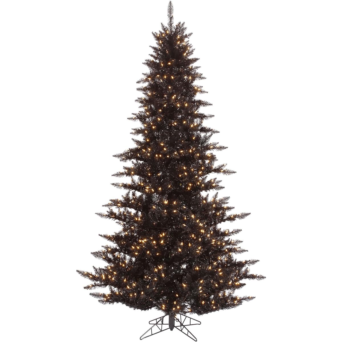 Vickerman 1.7' x 34" Black Fir Artificial Christmas Tree with 250 Warm White LEDs - Lifelike Indoor Seasonal Home Decoration - Maintenance Free Faux Christmas or Halloween Tree