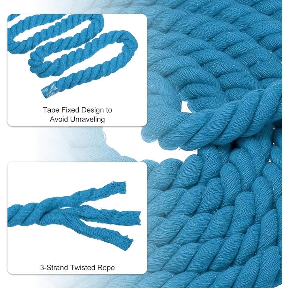 PATIKIL 15 Feet Tug of War Rope for Adults and Teens, 3 Braided Natural Cotton Rope with Flag for Yard Games and Team Building Activities Blue Color