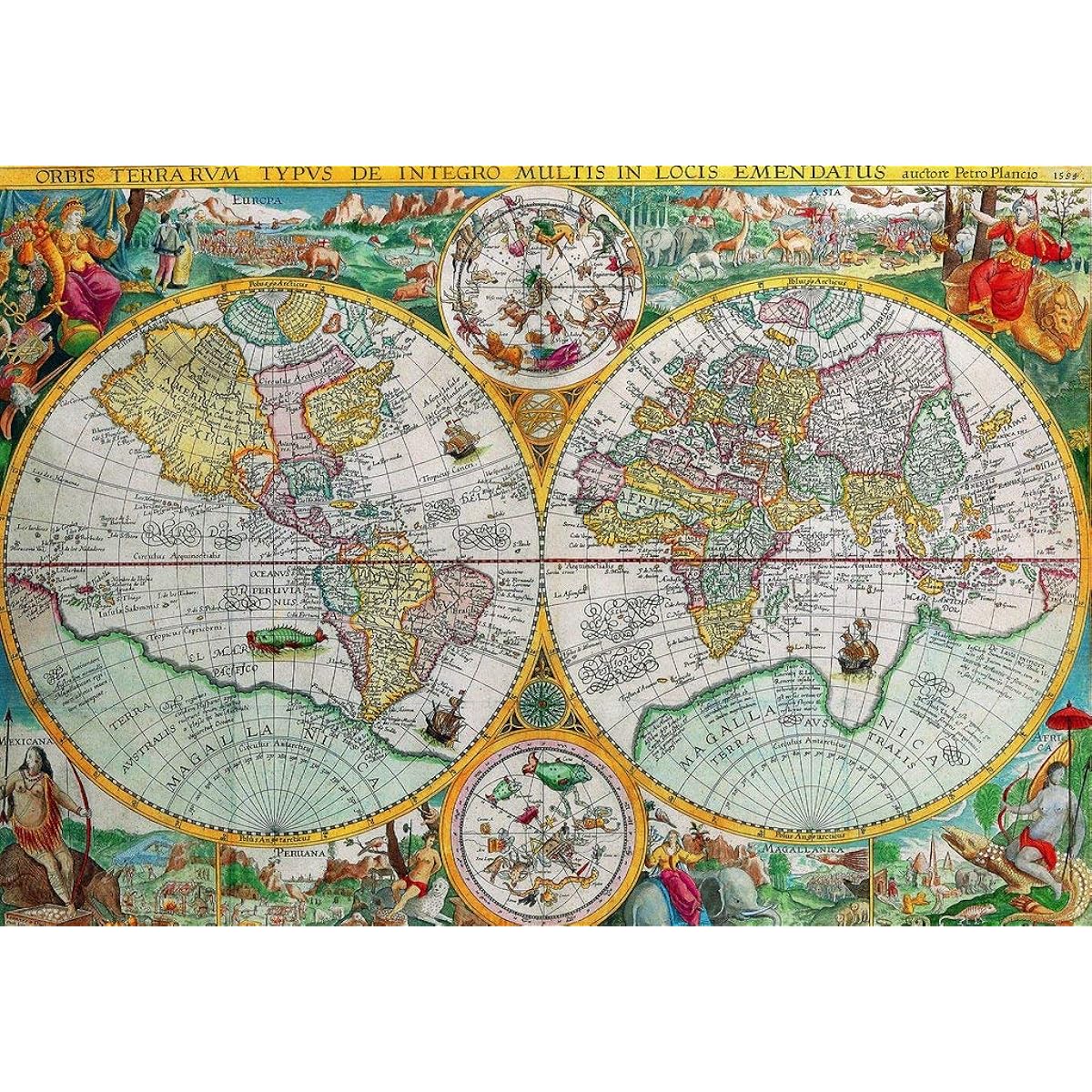 Nautilus Puzzles Wooden Jigsaw Puzzle Antique World Map 1594-555 Unique Wooden Pieces