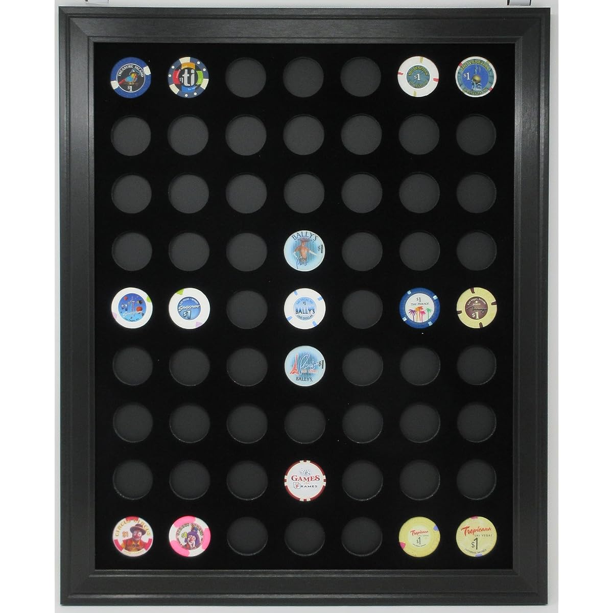 Black Casino Chip Display Frame for 63 Casino Poker Chips (not included)