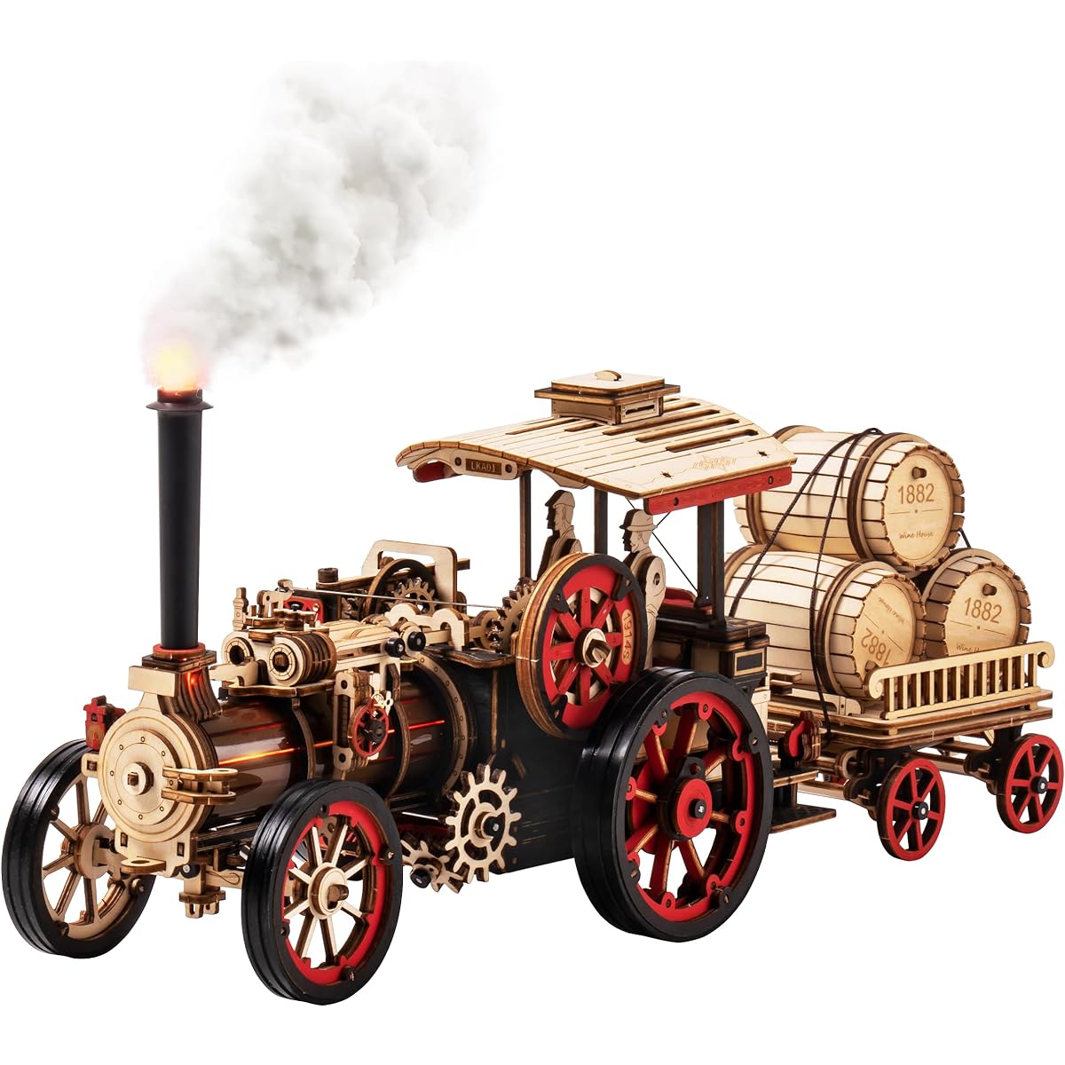 ROBOTIME 3D Wooden Puzzle, Steam Locomotive, Self-Propelled Wooden Puzzle, Model Car Kit, Mechanical, Movable Model, Craft Kit, DIY, Craft, Assembly, Kill Time, Educational Toy, Wooden Model for Kids and Adults, Birthday, Christmas Gift-LKA01