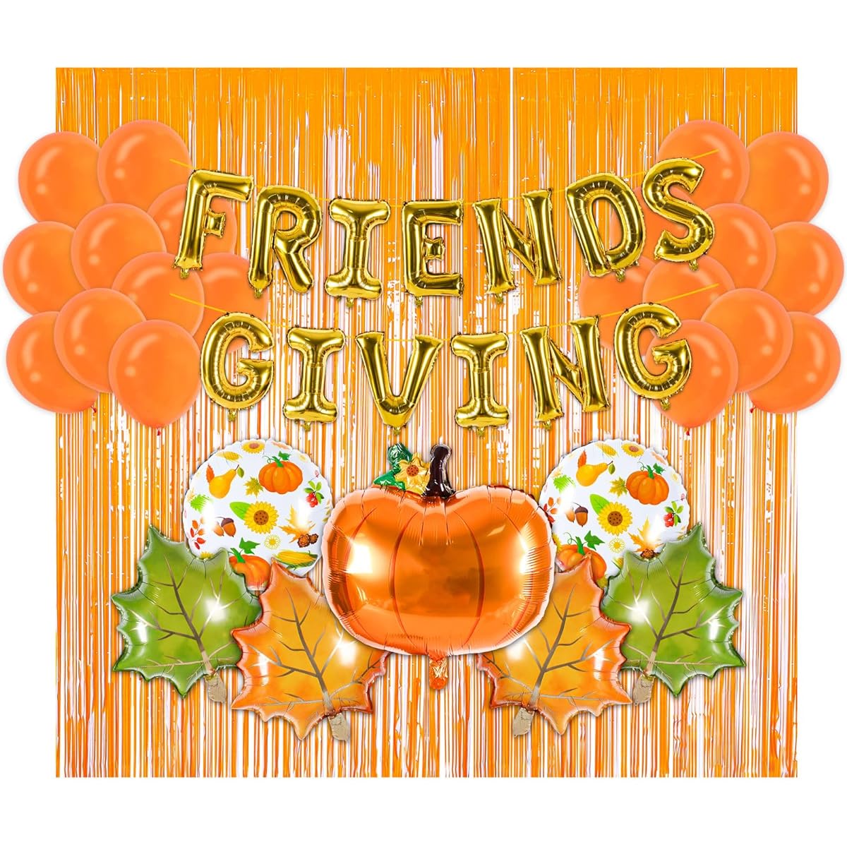 Whaline 42pcs Thanksgiving Balloons and Foil Curtain Set for Friends, Pumpkin Leaf Shape Balloons, Orange Foil Curtains, Party Decorations, Thanksgiving for Friends and Party Supplies
