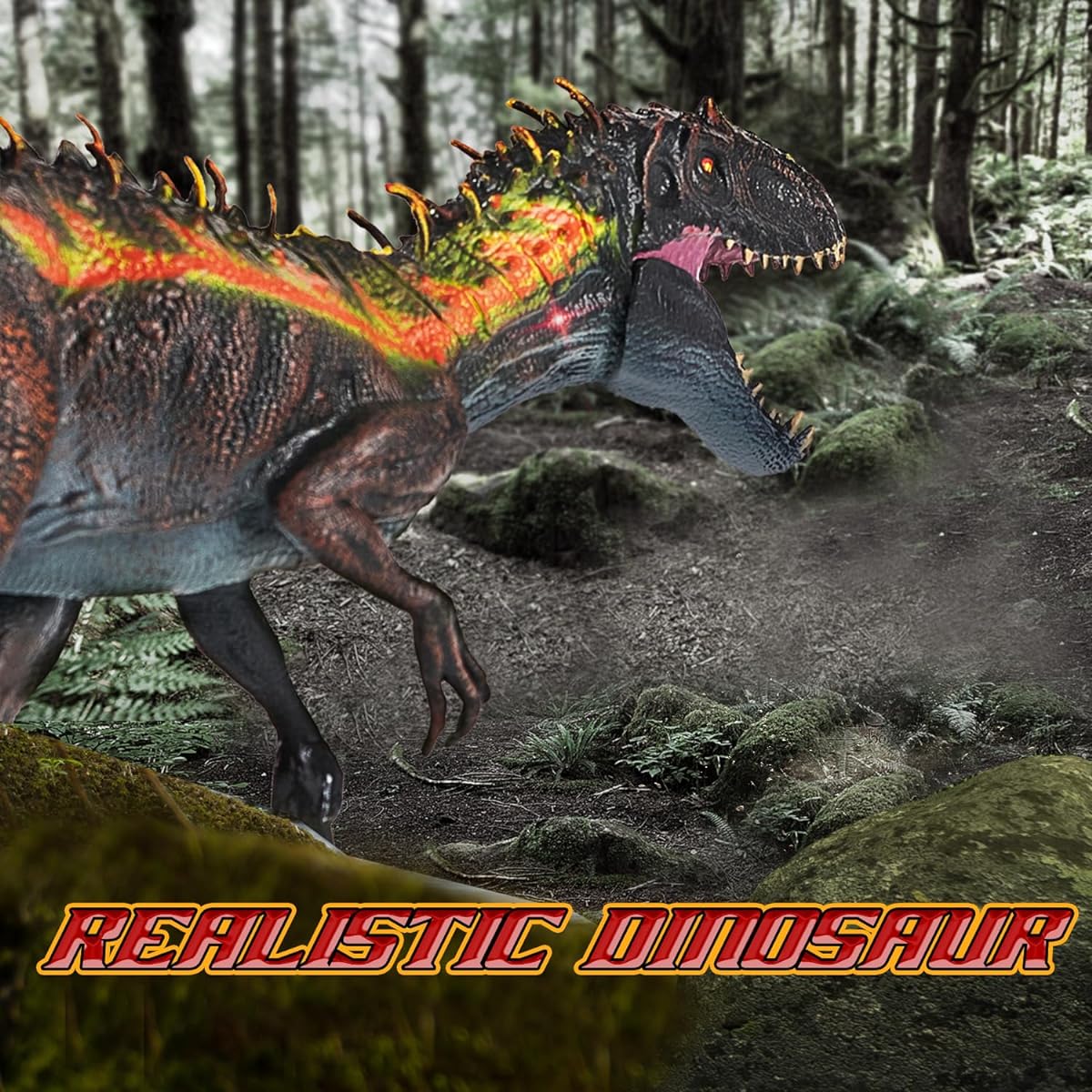 JR PARK Large Realistic Tyrannosaurus Rex Toy 15.7 Inch T-REX Dinosaur with Movable Jaw for Boys Girls Red Ages 3+