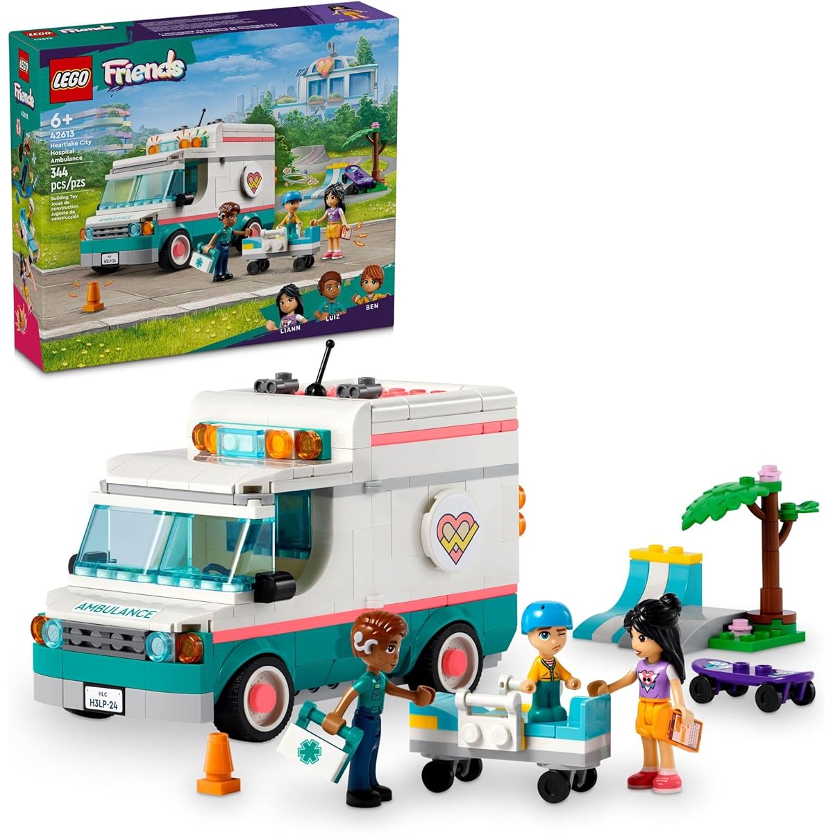 LEGO Friends Heartlake City Hospital Ambulance 3 Character Set Kids Girls Boys 6+ Social Emotional Toy Ambulance Toy Ambulance 42613