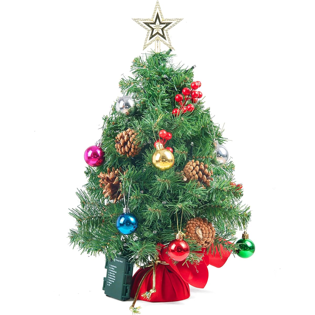 Joiedomi 24" Pre-lit Tabletop Christmas Tree with Warm Lights, Holly Berries and Pine Cones - Perfect for Decorating for the Holiday Season