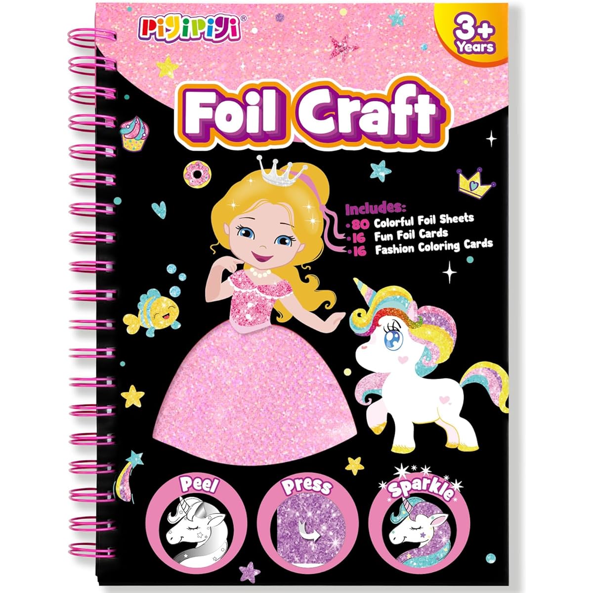 pigipigi Art Crafts Activities for Kids: Fun Foil Princess & Unicorn DIY Toy Kit, No Mess Creative Travel Supplies Set for Girls Boys Kids Ages 3 4 5 6 7 8 9
