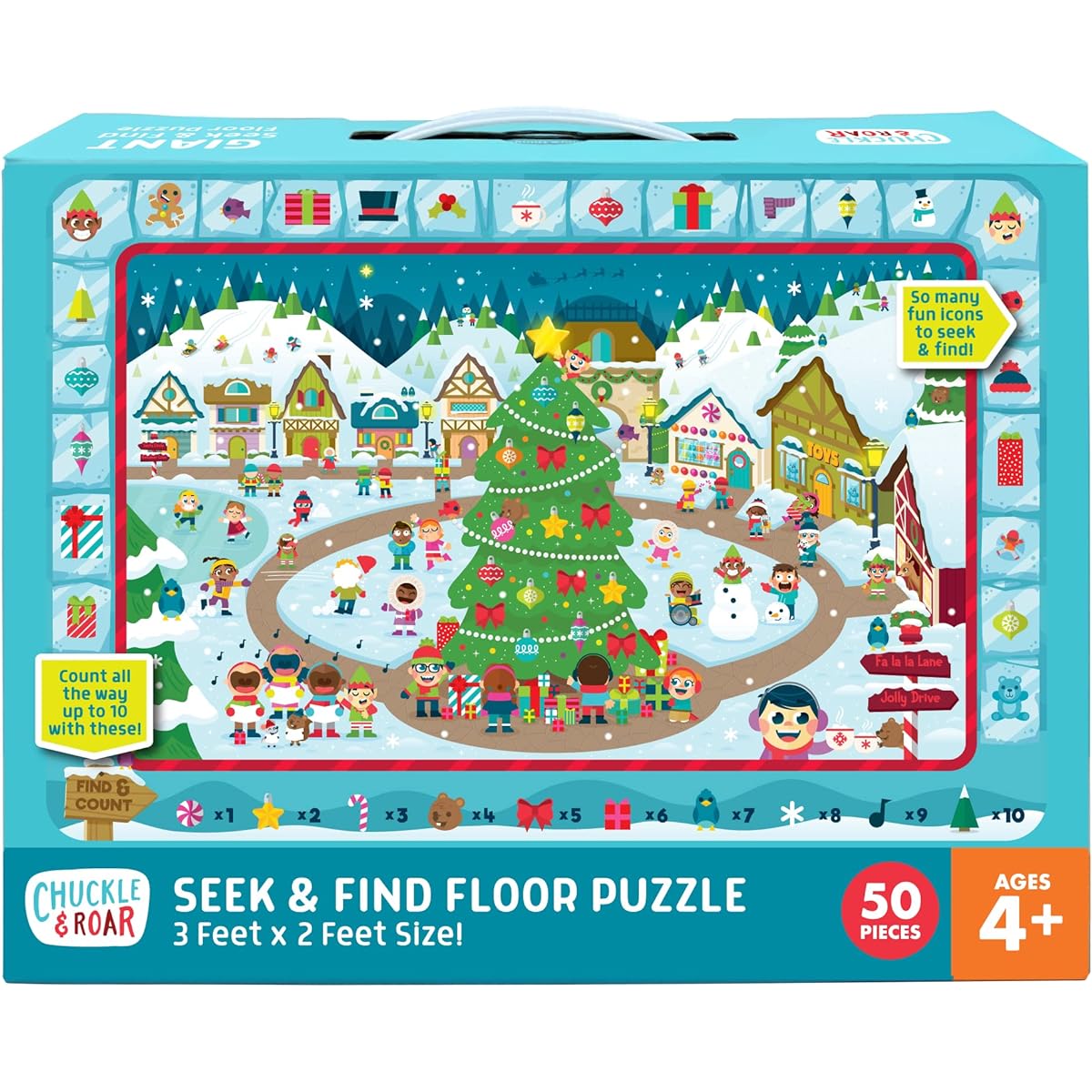 Chuckle & Roar - Christmas Village Puzzle - Engaging and Educational Puzzle for Kids - Large Pieces for Preschool Hands - 50 Piece Floor Puzzle