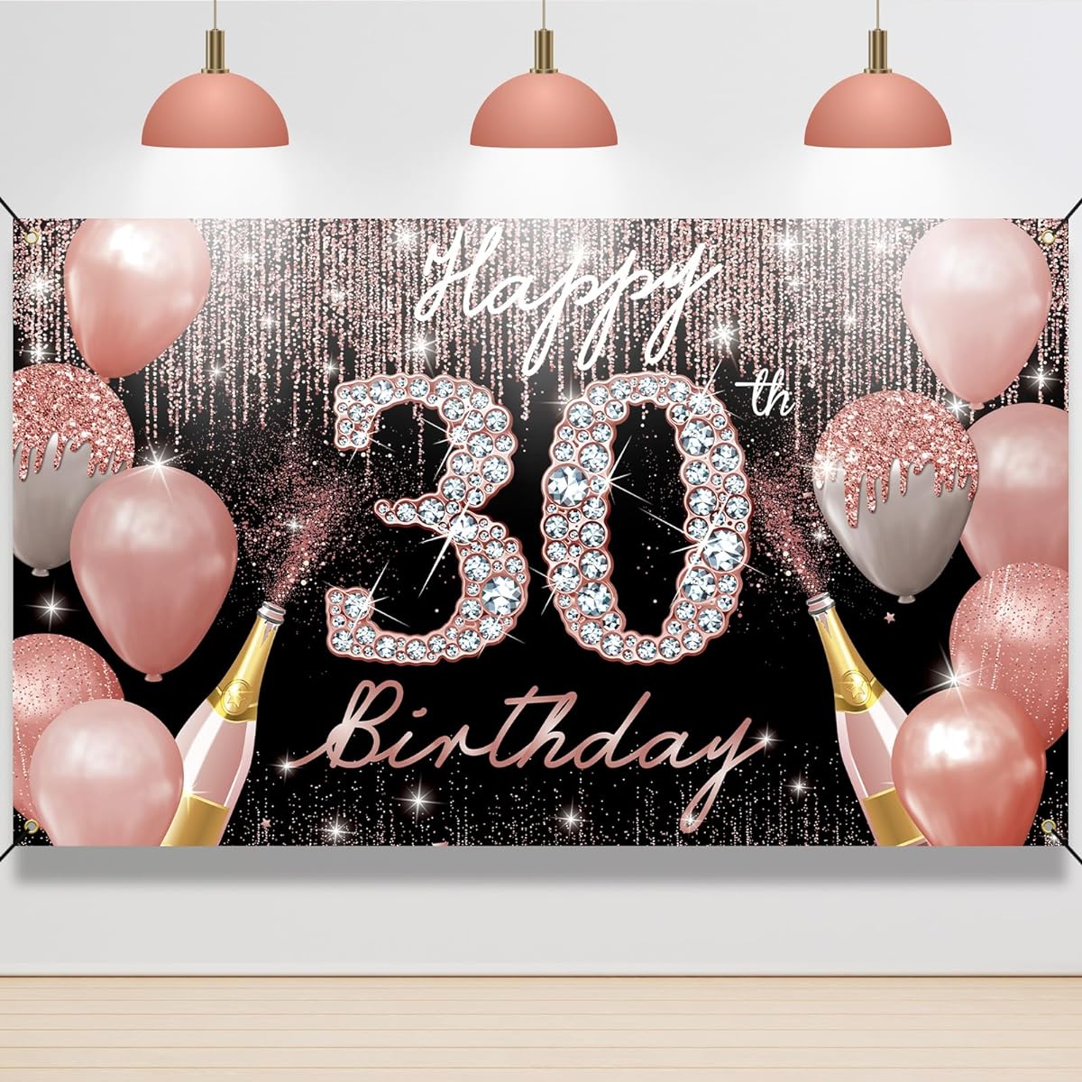 PHXEY Happy 30th Birthday Background Banner 30th Birthday Decoration Women Rose Gold 30th Birthday Party Yard Sign Photo Booth Props Backdrop Poster 30th Birthday Decoration Fabric PHXEY
