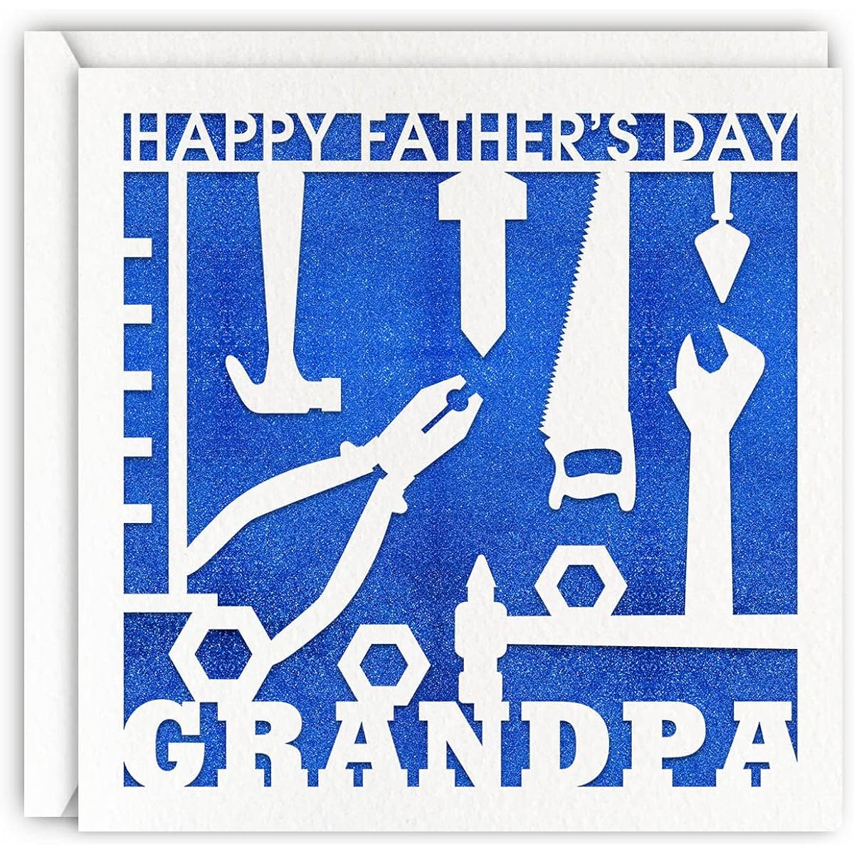 Grandpa Tools Father's Day Cards Blue Glitter Laser Cut Greeting Card for Dad