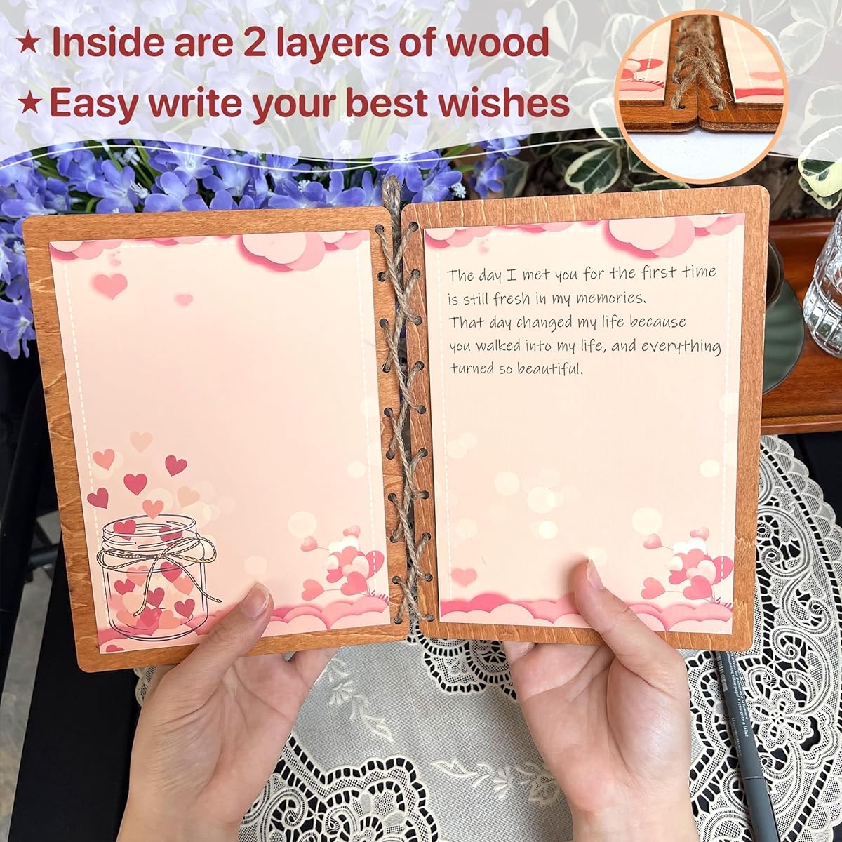 ONLANKET Jar LoveWooden Anniversary Cards 6x8 Inch Wooden Birthday Cards Happy Anniversary Cards Romantic Cards for Him or Her Love Anniversary Cards for Wife/Husband/Couples