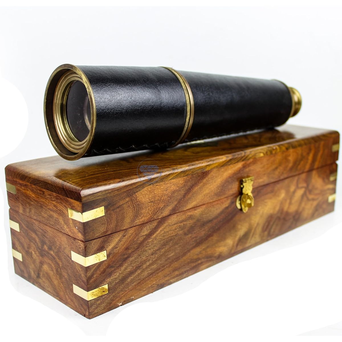 Nautical Pirate's Maritime 80cm Large Spyglass With Beautiful Brass Decorative Anchor Emblem Rosewood Hand Crafted Wooden Box Antique Ship's Replicas Nagina International (Antique Brass With Box)