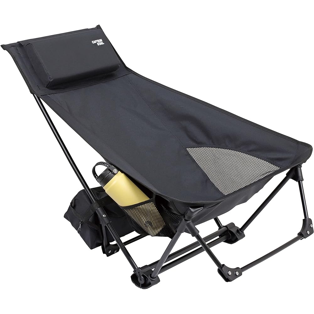 CAPTAIN STAG Outdoor Chair Chair Low Style Grand Reclining Chair Assembly Type High Back with Locking Function Comes with Pillow and Side Pockets Black Trekker UC-1852 Width 660 x Depth 890 x Height 820 mm