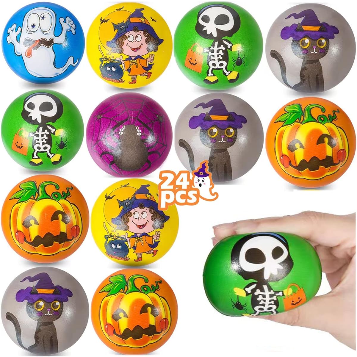 Letapa 24pcs Halloween Party Favors for Kids, 6 Designs, Slow Rebound Balls for Goodie Bag Fillers, Treats and Trick Toys, Classroom Giveaways, Halloween Gifts for Boys and Girls