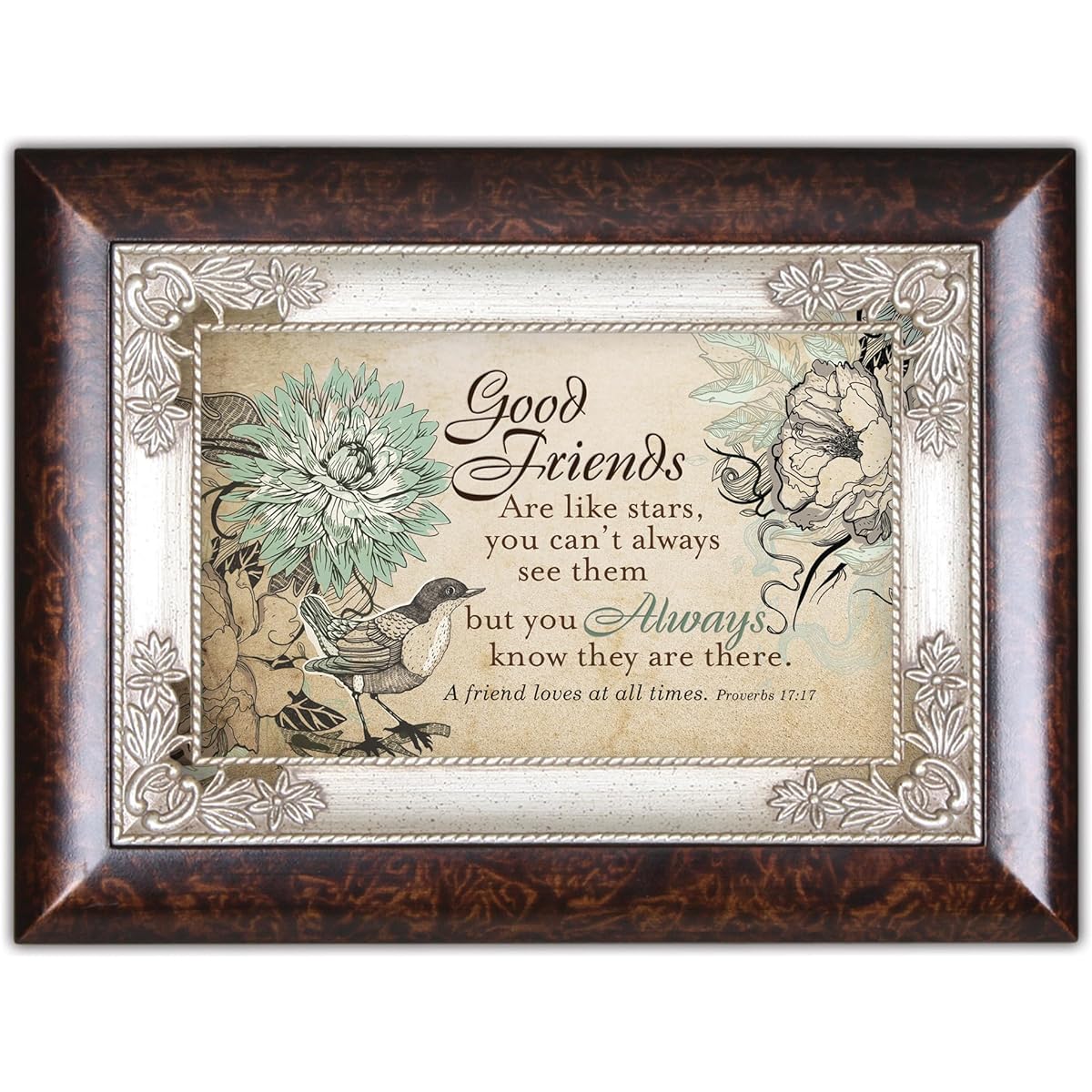 Good Friends Are Like Stars Dark Wood Finish Jewelry Music Box Plays: Amazing Grace