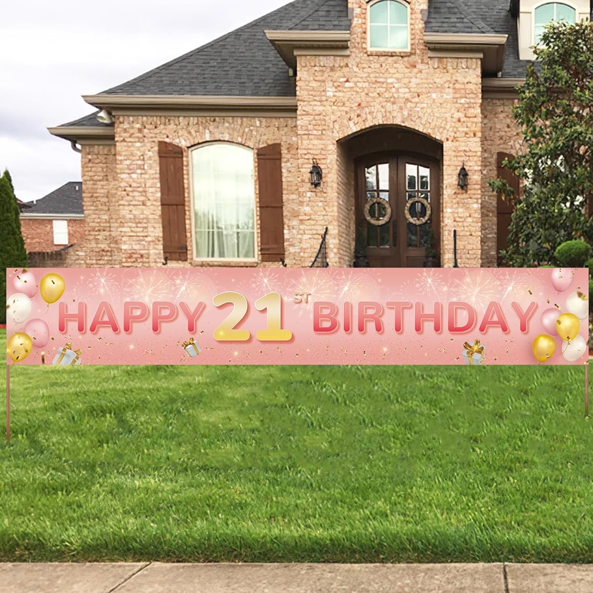 ANATANOWOR 21st Birthday Decorations for Women, Rose Gold 21st Birthday Party Decorations, 21st Happy Birthday Banner Decorations for Girls Women 21st Birthday Party Supplies (118" x 20")