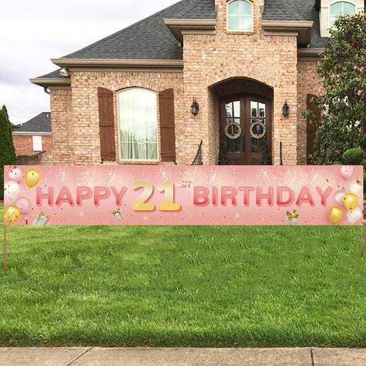 ANATANOWOR 21st Birthday Decorations for Women, Rose Gold 21st Birthday Party Decorations, 21st Happy Birthday Banner Decorations for Girls Women 21st Birthday Party Supplies (118" x 20")