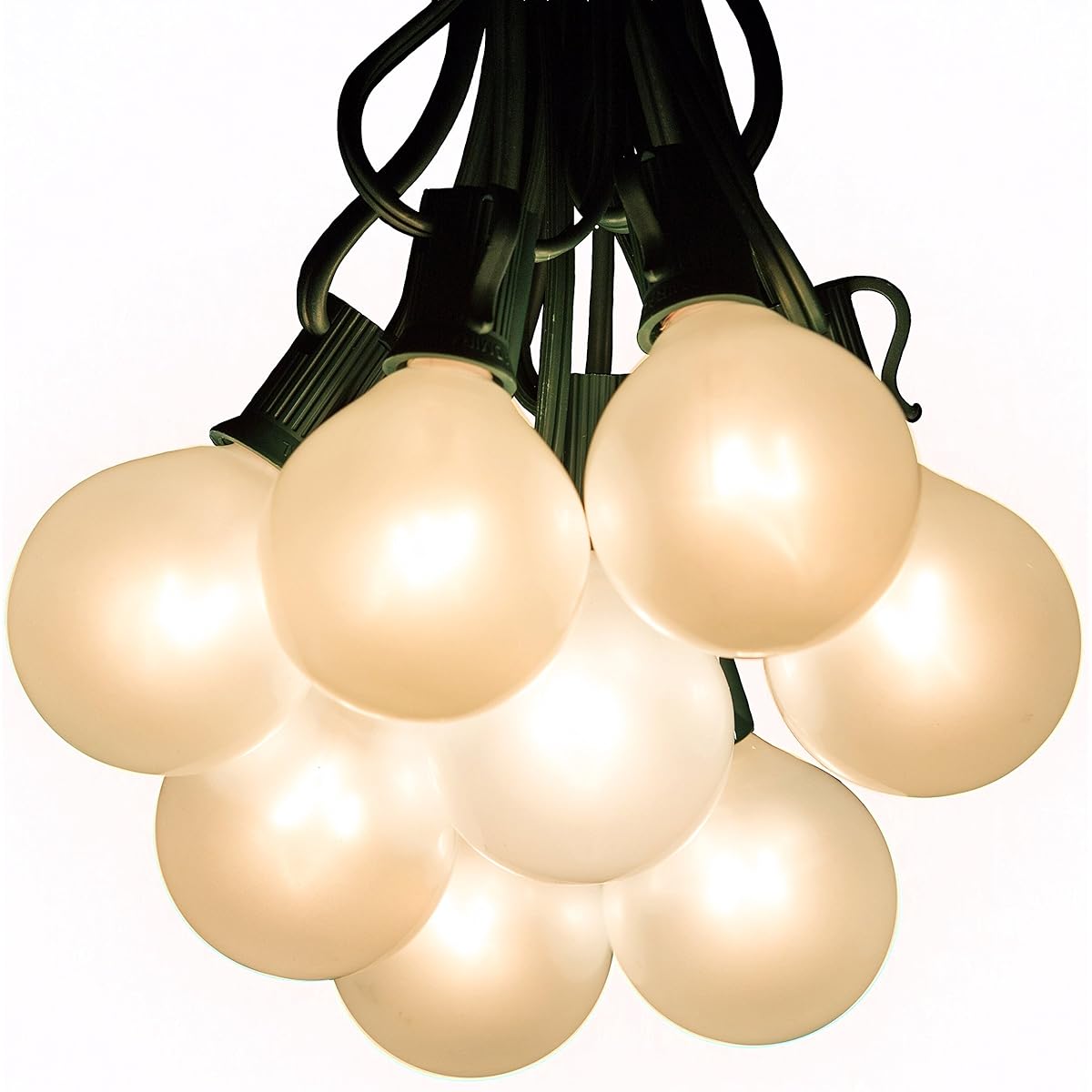 White Pearl Outdoor Patio Globe String Lights, 100 Foot, Green, WP50G100G2