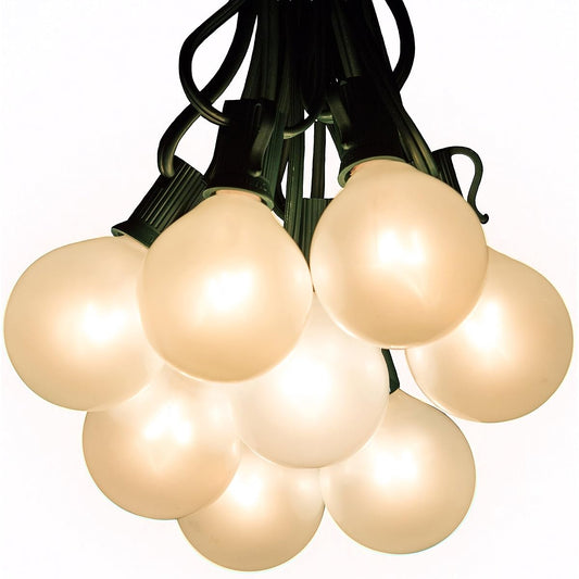 White Pearl Outdoor Patio Globe String Lights, 100 Foot, Green, WP50G100G2