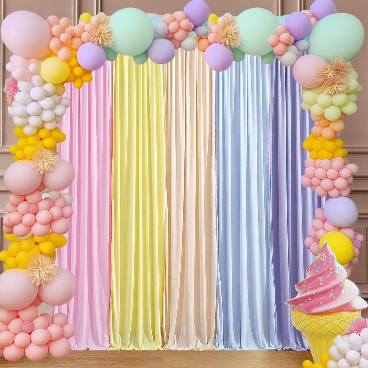 Unicorn Background Curtain Pastel Curtain Background Drape Fabric Birthday Unicorn Party Baby Shower Girls Bedroom Decoration 5 Pieces 2.5ft x 7ft