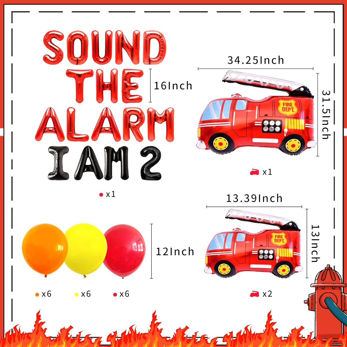 LaVenty Sound The Alarm I am 2 Balloons Sound The Alarm I Am 2 Decoration Fire Engine 2nd Birthday Decoration Fire Engine Balloon Firefighter Birthday Decoration Fire Engine Cake Decoration
