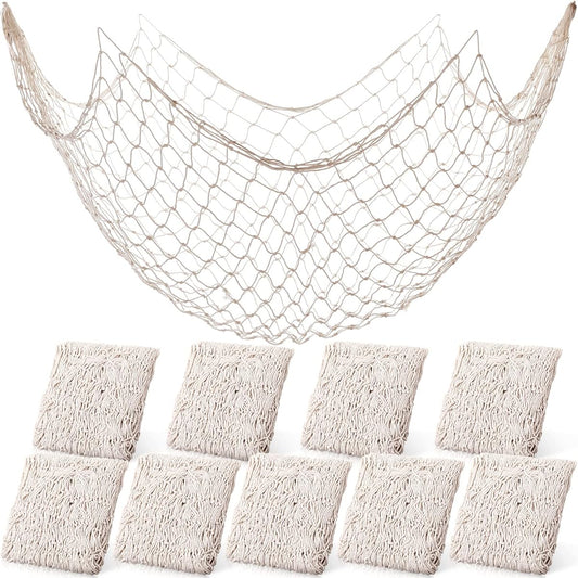 10 Pieces Natural Fish Net Party Decorations Nautical Theme Cotton Fish Net Party Accessories Fishing Net Decorations Pirate Net Decor Decorative Fish Net Beach Theme Party Decorations for Ocean Party