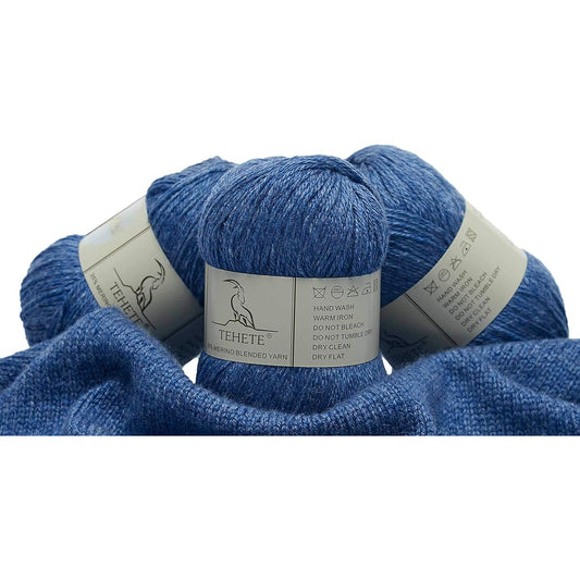 TEHETE Merino Wool Yarn for Knitting 3 Layer Soft Lightweight 150g Crochet Yarn (Star Blue)