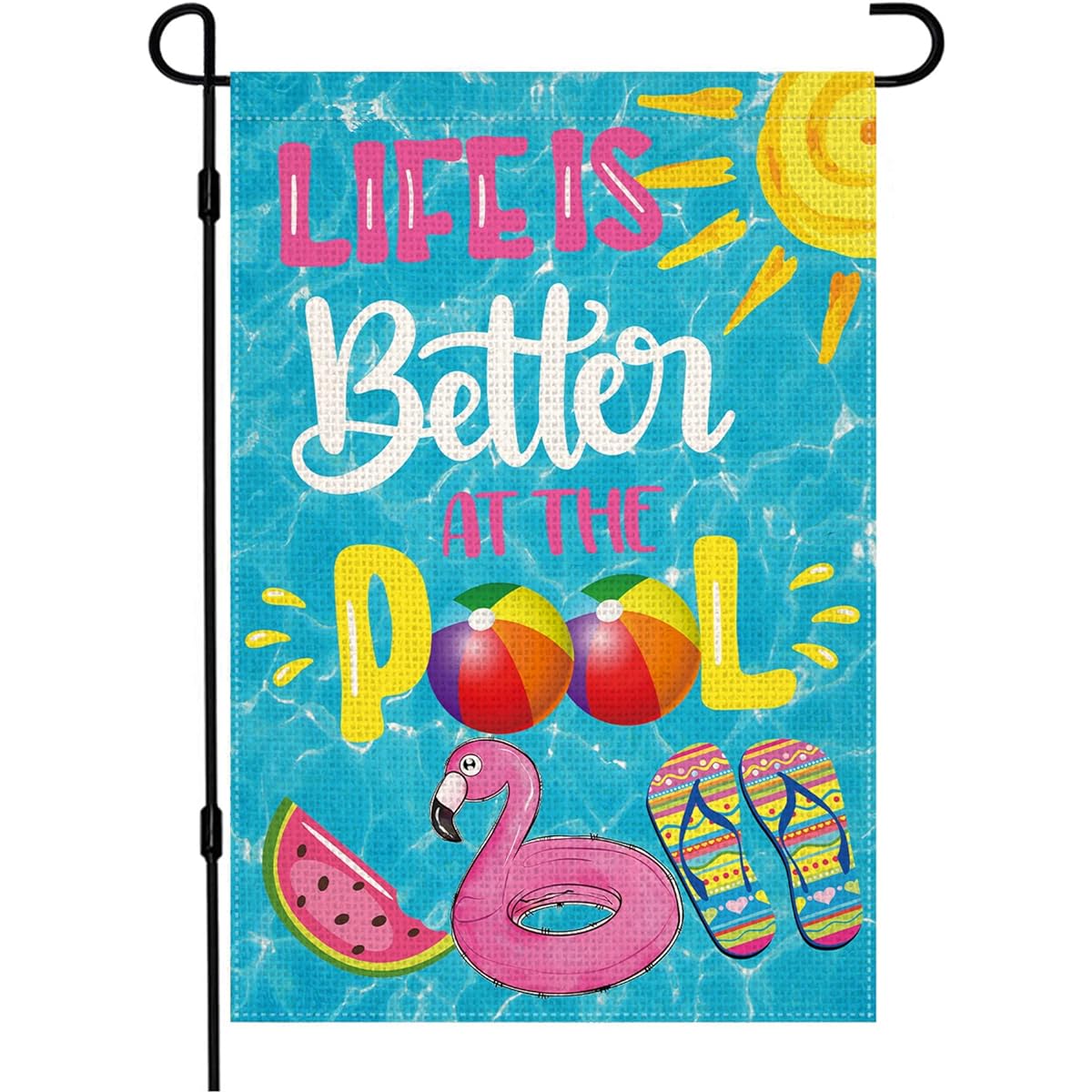 Doncida Life is Better at The Pool Summer Garden Flag Double Sided 12x18 Inch Burlap Summer Yard Flag Outdoor Decor