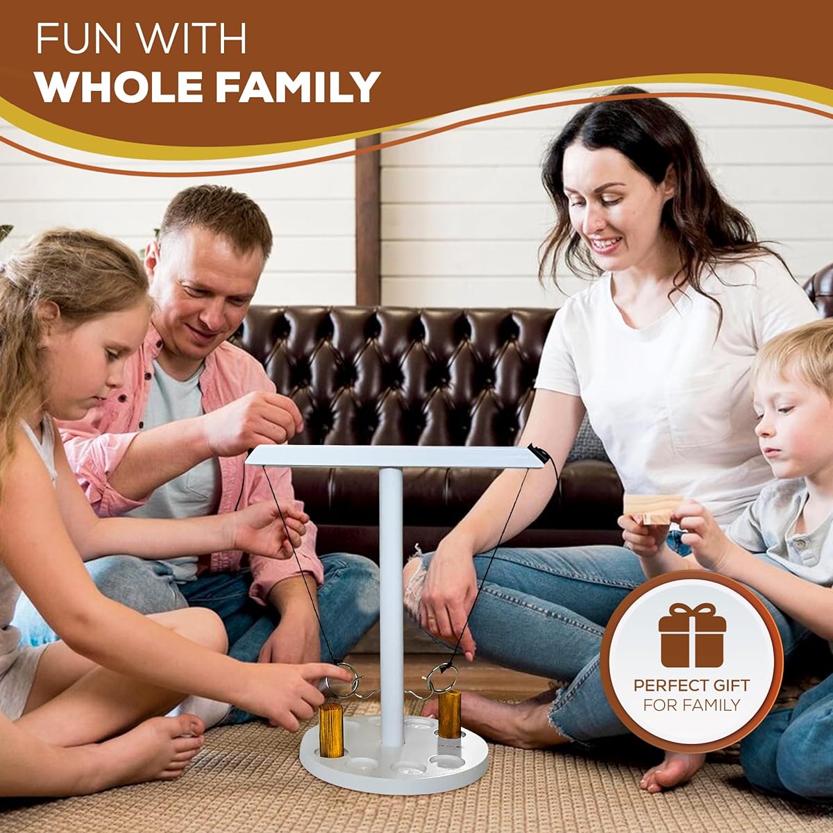 Wooden Ring Toss Game for Adults Kids Fun Battle Hook 2 Players Large Handmade Wooden Interactive Game Classic White Table Top Tiki Game Hook and Ring String Crush Toss