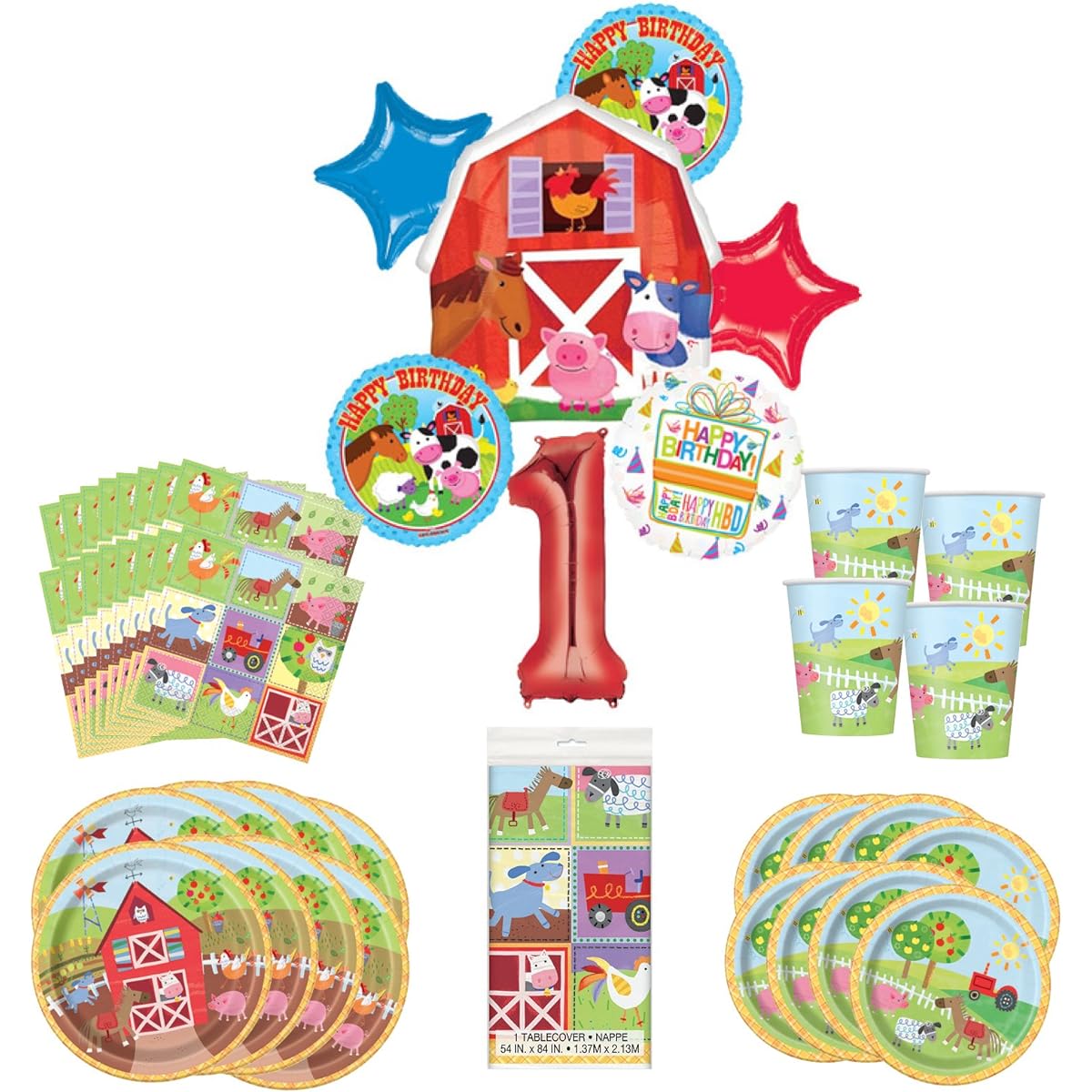 Barnyard Farm Party Supplies 8 Guests 1st Birthday Balloon Bouquet Decorations