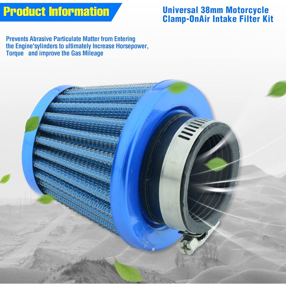 MCHMFG Motorcycle Air Filter 38mm SSR 110cc 125cc Coolster CRF Dirt Pit Bike GY6 50cc Scooter Moped QMB139 Engine Parts (Blue)