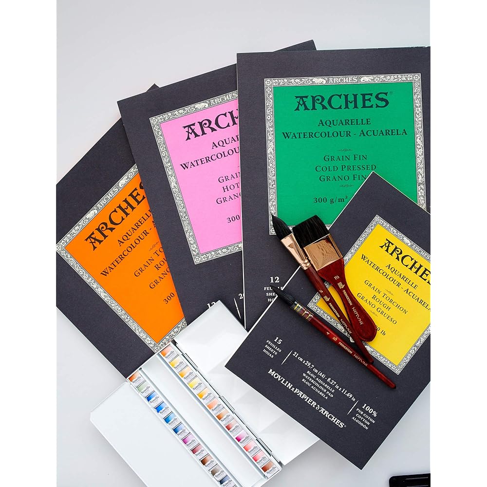 Arches Watercolor Paper Pad 300g Extra Fine 26X36cm 12 Sheets (1795098) Natural White