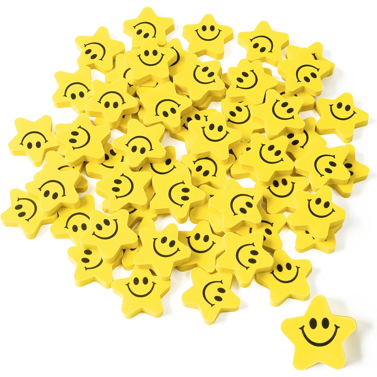 DGjianfei 60pcs Star Shaped Mini Cartoon Erasers with Smile Faces Back to School Cute Smile Yellow Erasers for Kids School Reward Gift Filler Supplies