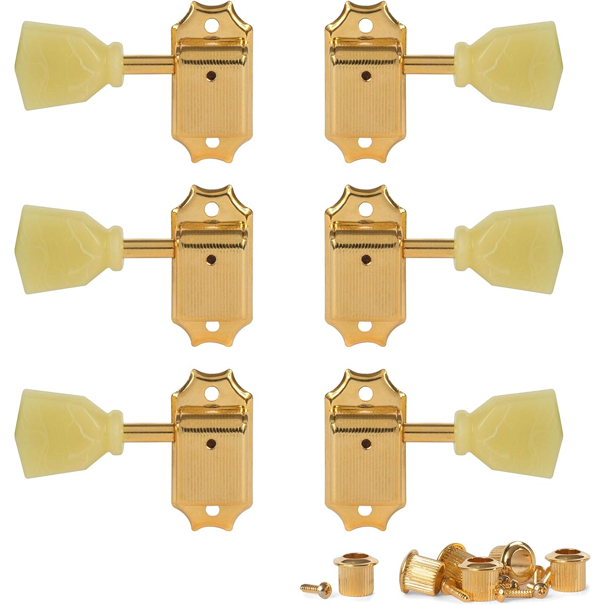 Golden Age Vintage Keystone Style 3 Left + 3 Right Tuning Machine for Solid Peg Heads, Gold