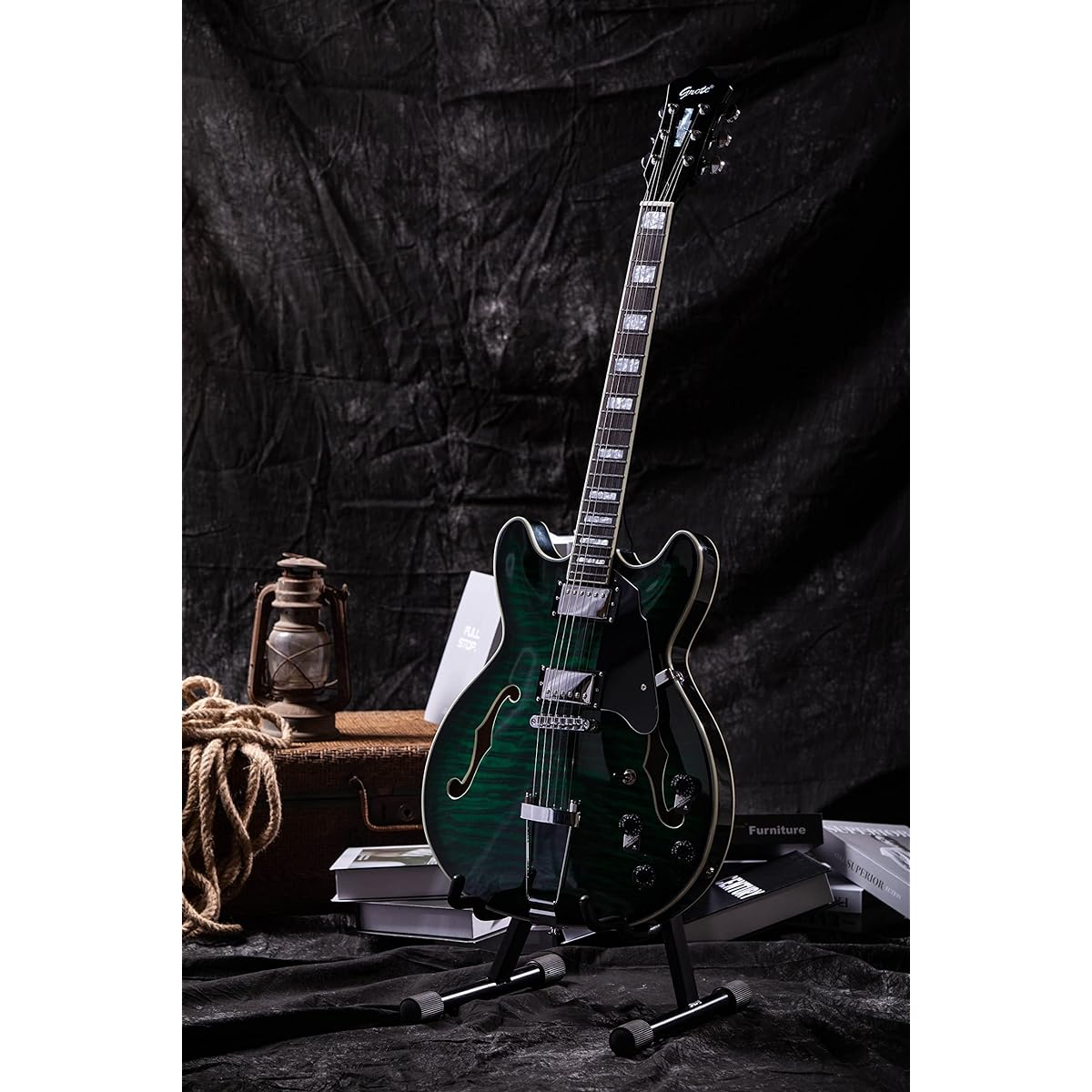 Grote Semi-Hollow Body Electric Guitar Thinline Arched Top Coil Splitting with Gig Bag GYS-35 (Green)