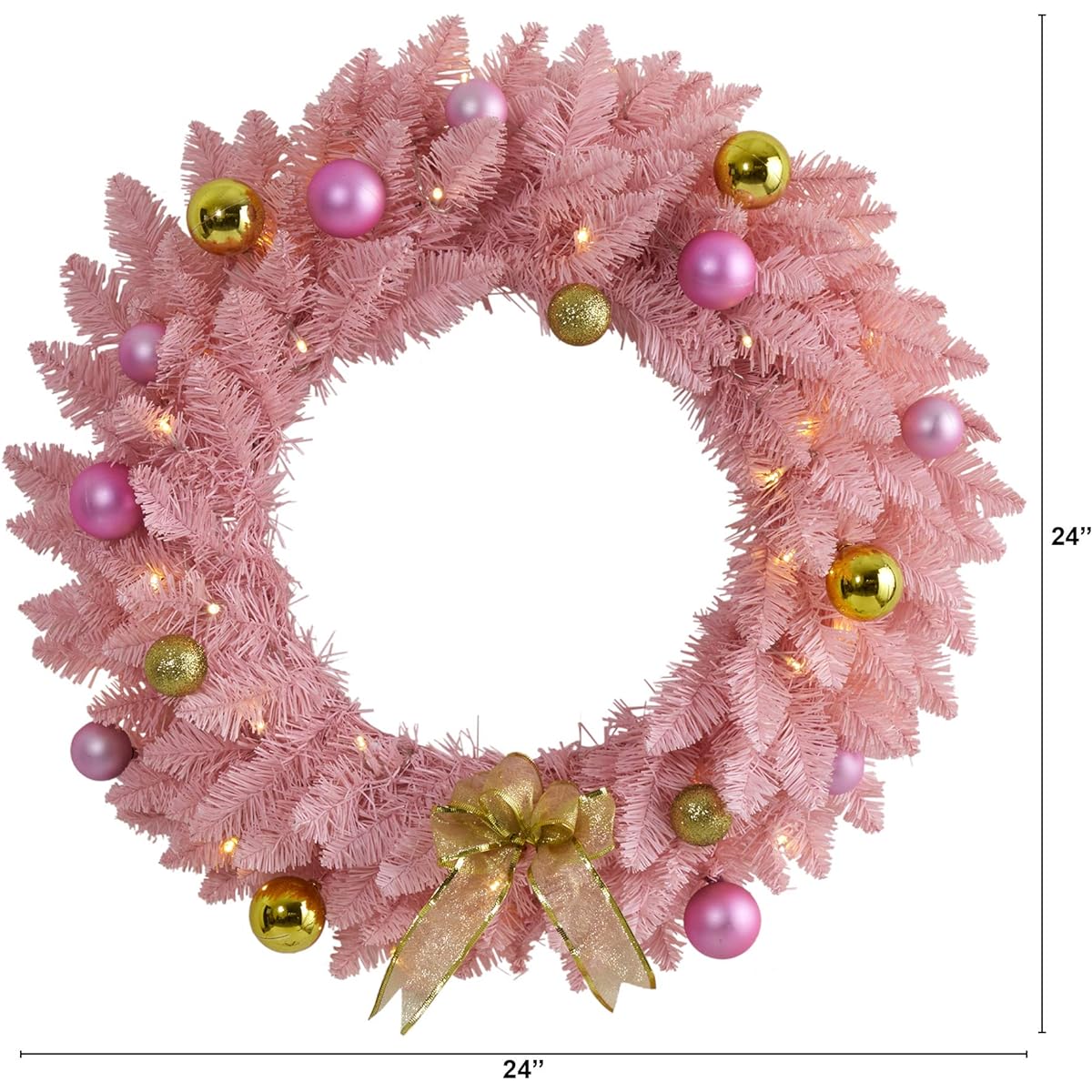 Nearly Natural 24" Pink Artificial Christmas Wreath with 35 LED Lights and Ornaments