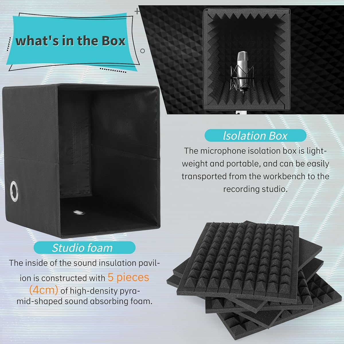 Portable Sound Recording Shield Box Microphone Isolation Booth Box with Sound Absorbing Foam Foldable Stand Mount Great for Studio/Vlog/Vocal Large Size