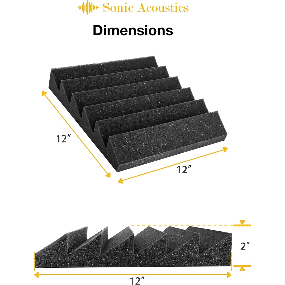 12 Pack Soundproofing Foam Sound Deadening Decorative 12" x 12" x 2" Tile Panels for Walls Ceiling Home Studio (Black)
