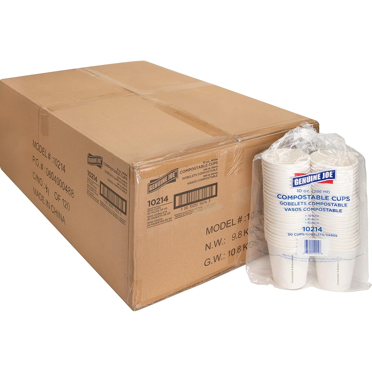 Genuine Joe GJO10214CT 10 oz Compostable Cups - White