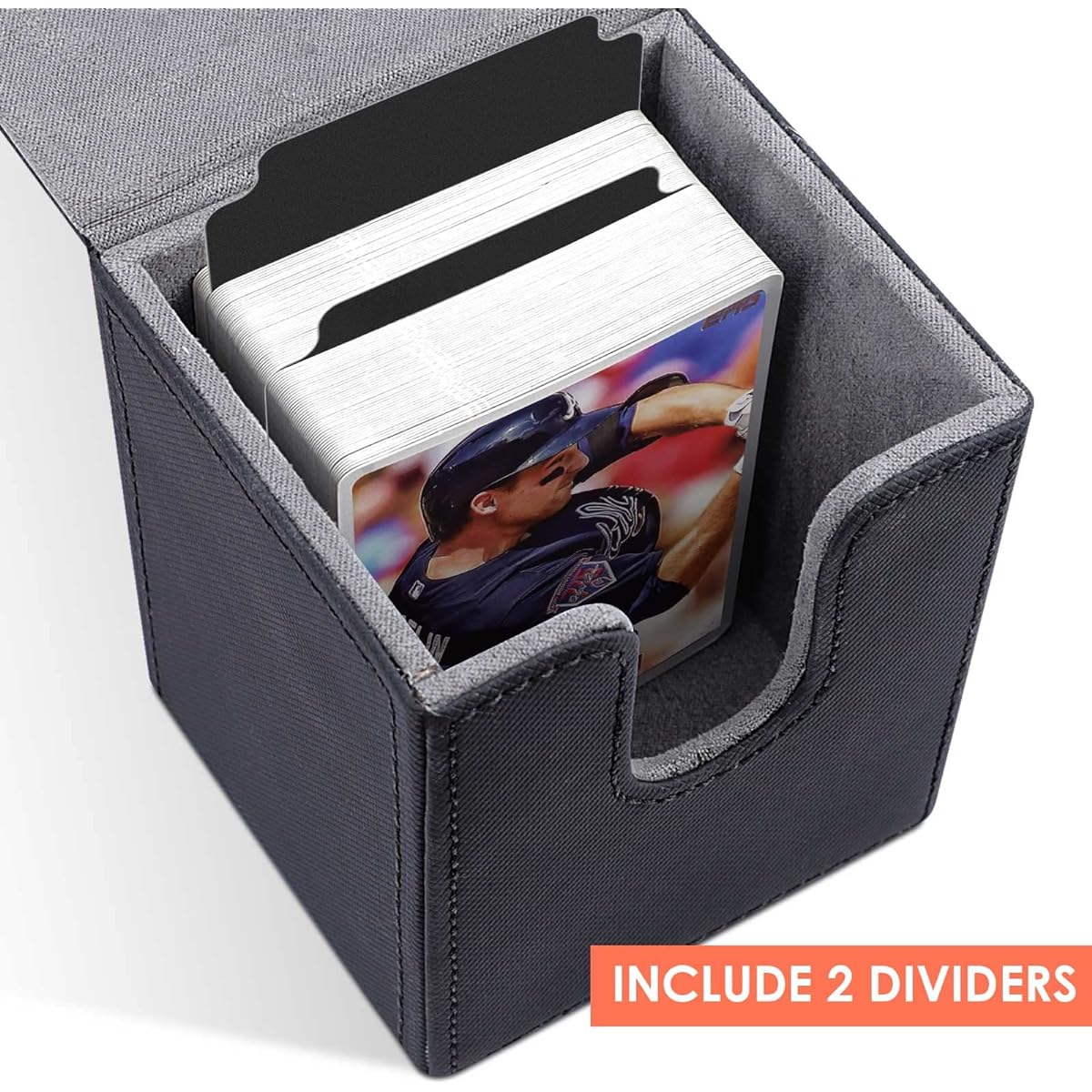 2 Pack Card Deck Box with 2 Dividers, Trading Card Storage Boxes Fits 100+ Sleeved Cards, Leather Magnetic Deck Box for Baseball Cards, Gaming Cards, Collectible Cards