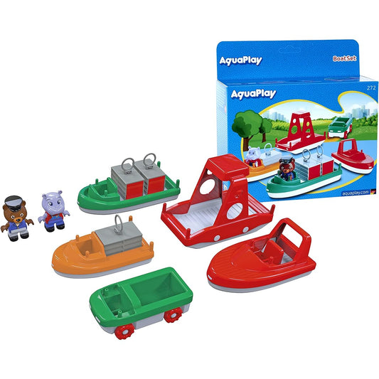 AquaPlay - Boat Set - AquaPlay Flume or Bath Accessories 4 Boats 1 Amphilaurie Bo and Wilma for Kids 3+