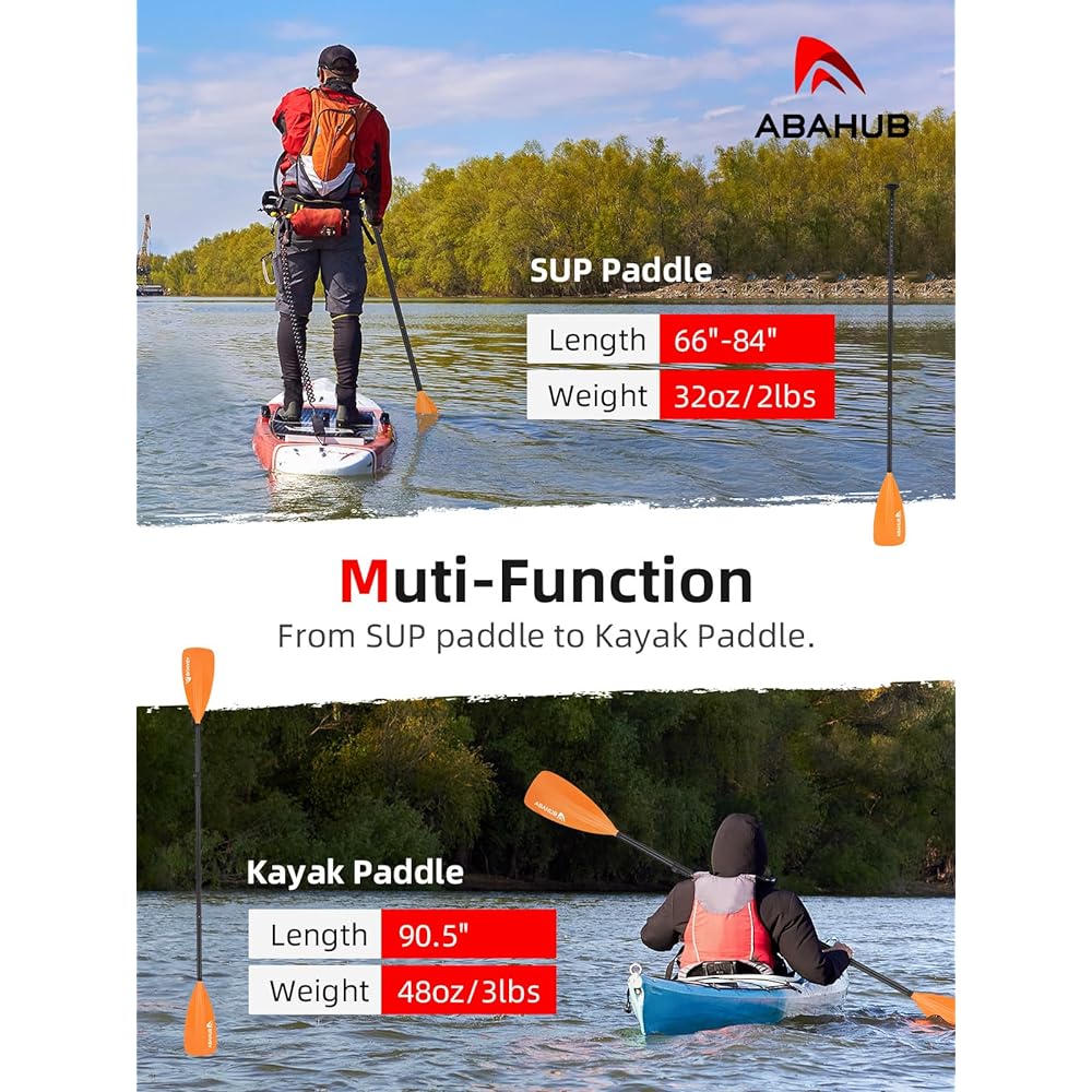 Abahub 3 Piece SUP Paddle for Paddle Boards Ultra Light Stand Up Paddle Board Adjustable Aluminum Paddle PU Coated Shaft 172-213CM Black/Blue/Green/Orange/Yellow Plastic Nylon Blade