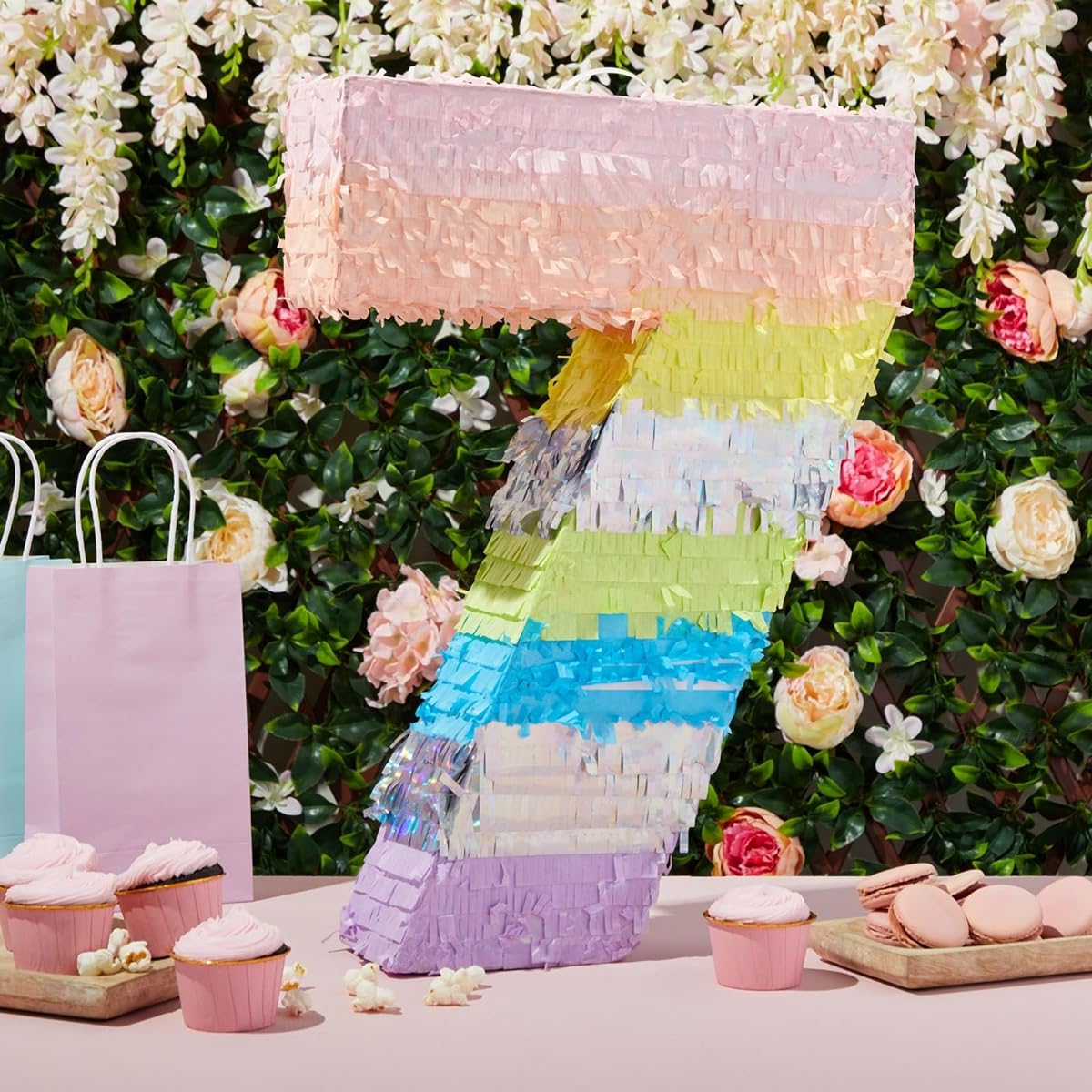 Large Size 7 Pinata for Girls 7th Birthday Party Decorations, Rainbow Pastel (51.8x35.5x4 inches)