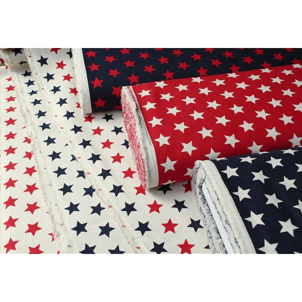 Nippon Chuko NBK Cotton Linen Canvas Print Fabric Star Pattern 110cm Width x 10m Cut Cut Navy ICH29000-7E-10M