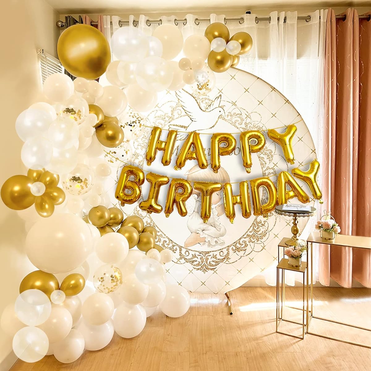 iPartycool 103pcs White Gold Balloons Garland Arch Kit Different Size 18/12/10/5inch Metallic Confetti Balloons Happy Birthday Foil Balloons for Birthday Party Wedding Anniversary Baby Shower Party