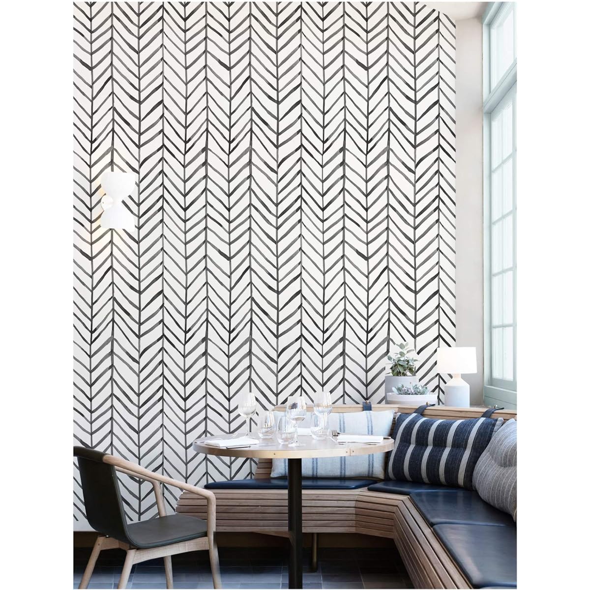 HAOKHOME 96020-1 Modern Stripe Peel and Stick Wallpaper Herringbone Pattern Black White Vinyl Self Adhesive Decorative Wallpaper 45cm x 6m