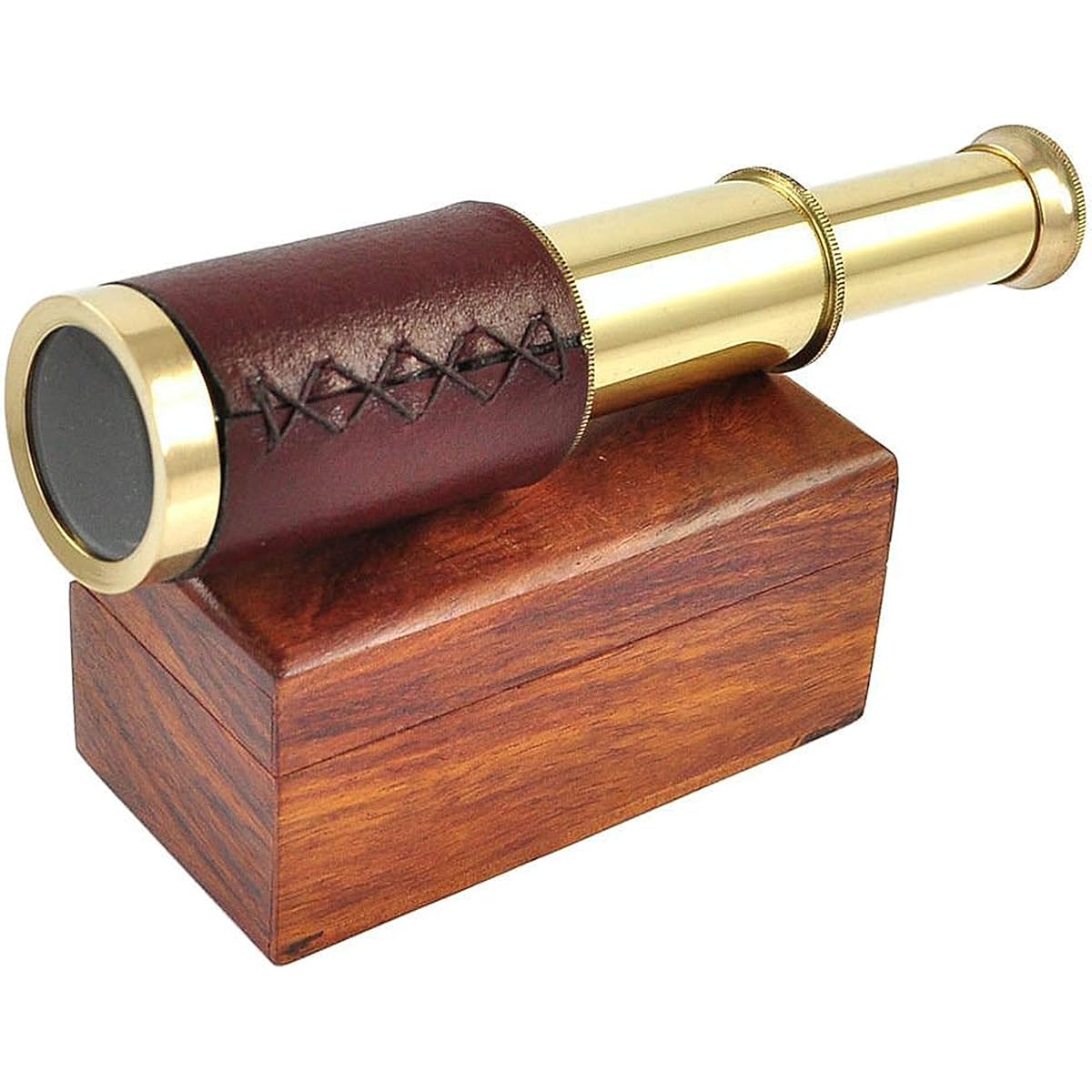 5MoonSun5's Nautical Brass Telescope with Box, Brass, Brown Leather