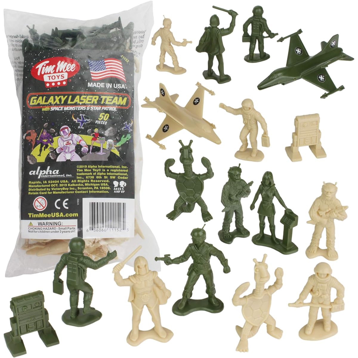 TimMee Galaxy Laser Team Space Figures - Tan vs. Olive Green 50 Piece Set Made in the USA